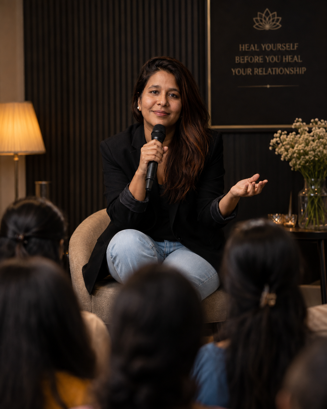 Vishaka MK speaking at an event